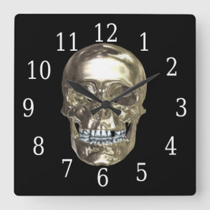 Chrome Skull Square Clock Vierkante Klok