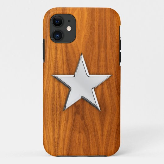 Chrome Star op Teak Veneer Print Case-Mate iPhone Case (Achterkant)
