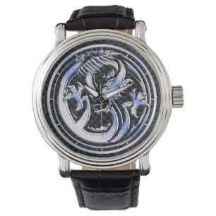 Chrome stijl Dragon badge Carbon Fiber Dial Print Horloge