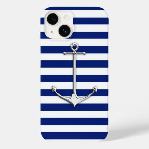 Chrome stijl dun anker op blauwe strepen Case-Mate iPhone 14 hoesje