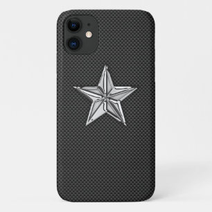 Chrome stijl Nautical Star op koolstofvezel iPhone 11 Hoesje