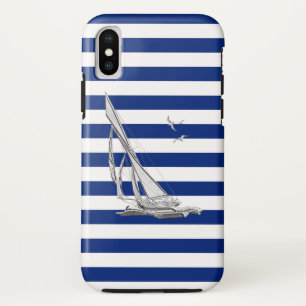 Chrome stijl Sailing on Nautical Stripes iPhone XS Hoesje