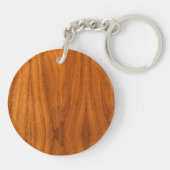 Chrome Stijl Scheepswiel op Teak Fineer Sleutelhanger (Achterkant)