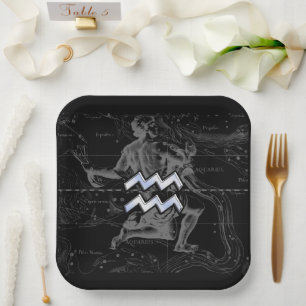 Chrome Stijl Waterman Dierenriem Symbool op Heveli Papieren Bordje