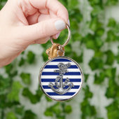 Chrome stijlhellingsanker op Nautical Stripes Sleutelhanger (Hand)