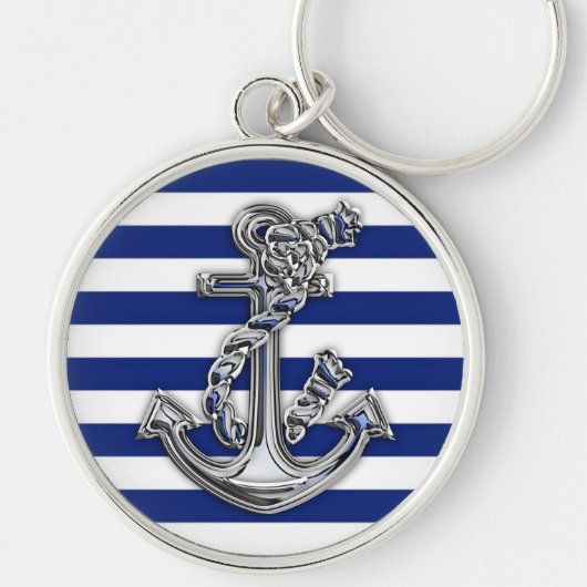 Chrome stijlhellingsanker op Nautical Stripes Sleutelhanger (Voorkant)