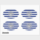 Chrome stijlkompas op Nautical Stripes Ovale Sticker (Vel)