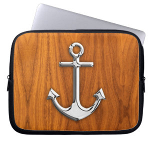 Chrome Style Anchor op Teak Veneer Laptop Sleeve