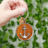 Chrome Style Anchor op Teak Veneer Sleutelhanger (Hand)