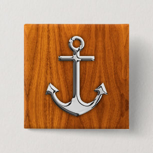 Chrome Style Anchor op Teak Veneer Vierkante Button 5,1 Cm