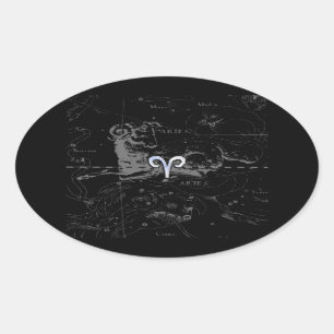 Chrome Style Aries Zodiac Sign on Hevelius Ovale Sticker