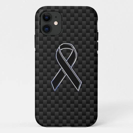 Chrome Style Black Ribbon Awareness Carbon Fibre Case-Mate iPhone Case (Achterkant)