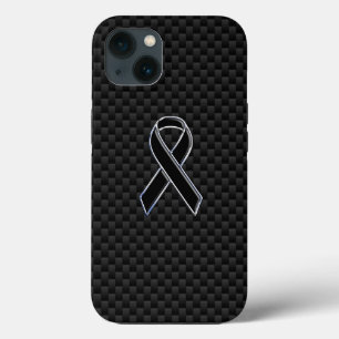 Chrome Style Black Ribbon Awareness Carbon Fibre iPhone 13 Hoesje