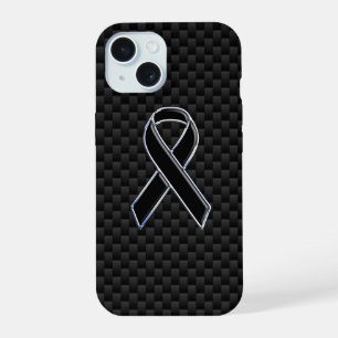 Chrome Style Black Ribbon Awareness Carbon Fibre iPhone 15 Hoesje