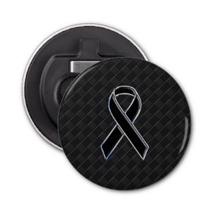Chrome Style Black Ribbon Awareness Decor Button Flesopener