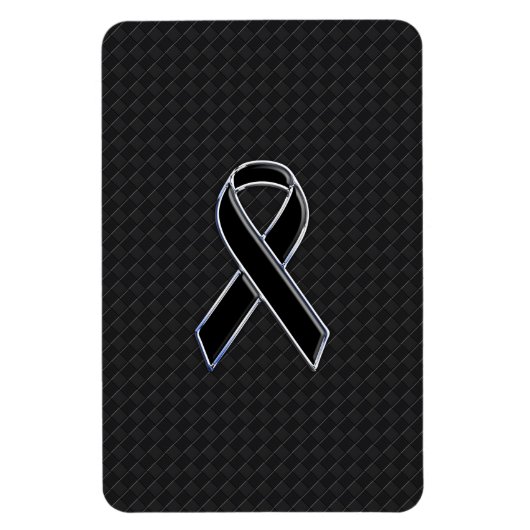 Chrome Style Black Ribbon Awareness Decor Magneet (Verticaal)