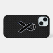 Chrome Style Black Ribbon Awareness iPhone 15 Hoesje (Achterkant horizontaal)