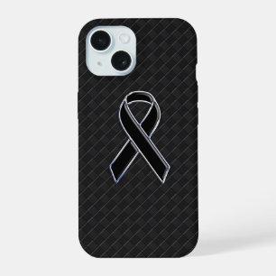 Chrome Style Black Ribbon Awareness iPhone 15 Hoesje