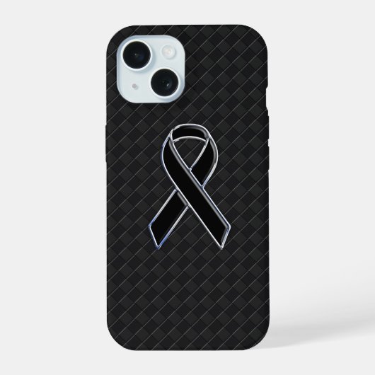 Chrome Style Black Ribbon Awareness iPhone 15 Hoesje (Achterkant)