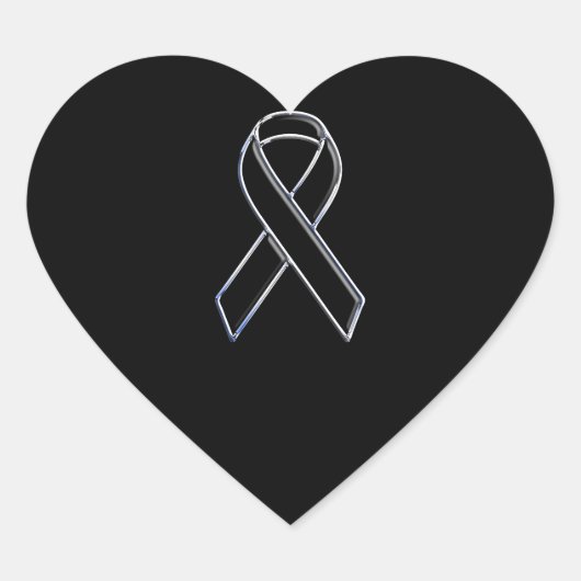 Chrome Style Black Ribbon Awareness on Black Hart Sticker (Voorkant)