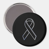 Chrome Style Black Ribbon Awareness on Black Magneet (Voorkant / Achterkant)