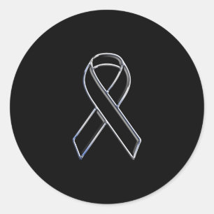 Chrome Style Black Ribbon Awareness on Black Ronde Sticker