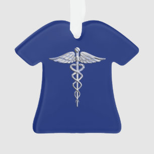 Chrome Style Caduceus Medical Symbool op Navy Blue Ornament