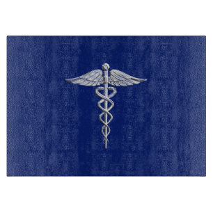 Chrome Style Caduceus Medical Symbool op Navy Blue Snijplank