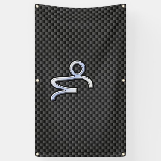 Chrome Style Capricorn-symbool op koolstofvezel Spandoek (Verticaal)