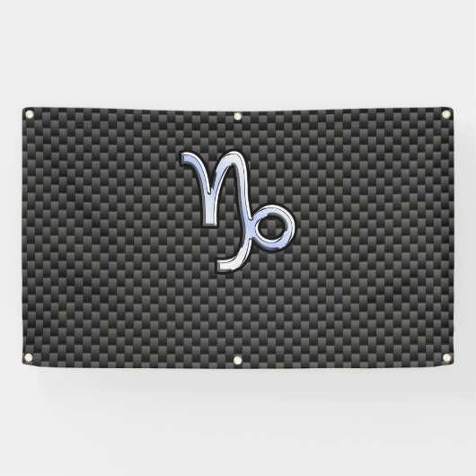 Chrome Style Capricorn-symbool op koolstofvezel Spandoek (Horizontaal)