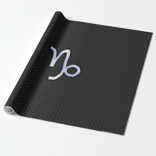 Chrome Style Capricorn Zodiab Sign on Snake style Cadeaupapier (Uitgerold)