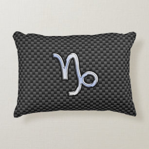 Chrome Style Capricorn Zodiae Sign on Carbon Fibre Decoratief Kussen