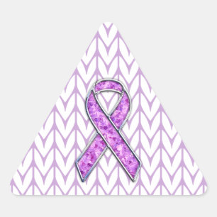Chrome Style Crystal Pink Ribbon Awareness Knit Driehoek Sticker