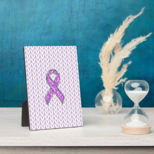 Chrome Style Crystal Pink Ribbon Awareness Knit Fotoplaat
