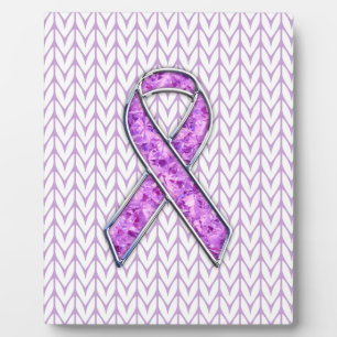 Chrome Style Crystal Pink Ribbon Awareness Knit Fotoplaat