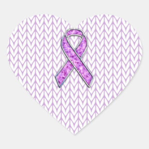 Chrome Style Crystal Pink Ribbon Awareness Knit Hart Sticker