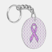 Chrome Style Crystal Pink Ribbon Awareness Knit Sleutelhanger (Voorkant Links)