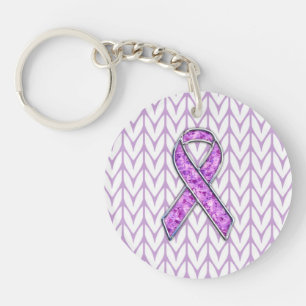 Chrome Style Crystal Pink Ribbon Awareness Knit Sleutelhanger