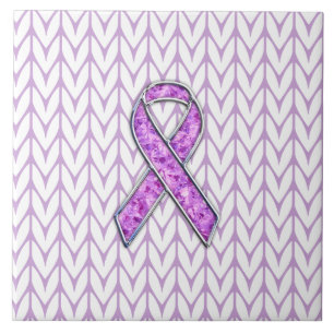 Chrome Style Crystal Pink Ribbon Awareness Knit Tegeltje