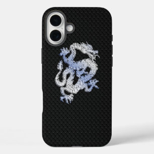 Chrome Style Dragon Black Snake Skin Print iPhone 16 Plus Hoesje
