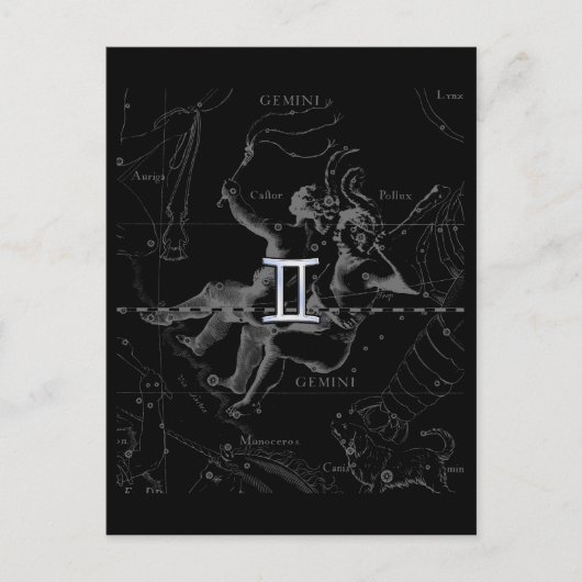 Chrome Style Gemini Zodiac Sign on Hevelius Briefkaart (Voorkant)