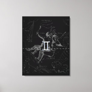 Chrome Style Gemini Zodiac Sign on Hevelius Canvas Afdruk