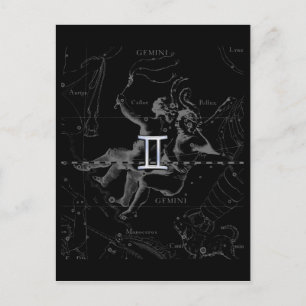 Chrome Style Gemini Zodiac-teken op Hevelius Briefkaart