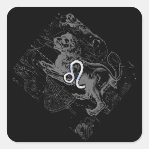 Chrome Style Leo Zodiac Map Hevelius 1690 Vierkante Sticker