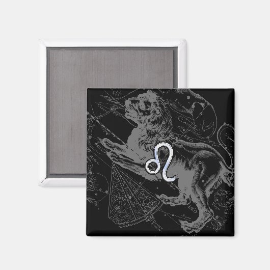 Chrome Style Leo Zodiac Sign on Hevelius Magneet (Voorkant / Achterkant)