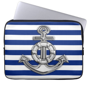 Chrome Style Lifesaver op blauwe strepen Laptop Sleeve