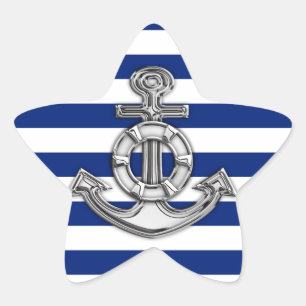Chrome Style Lifesaver op Nautical Stripes Ster Sticker