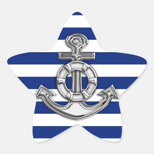 Chrome Style Lifesaver op Nautical Stripes Ster Sticker (Voorkant)