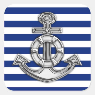 Chrome Style Lifesaver op Nautical Stripes Vierkante Sticker