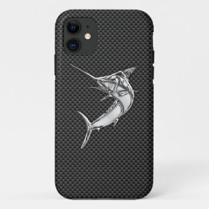 Chrome Style Marlin on Carbon Fiber Decor iPhone 11 Hoesje